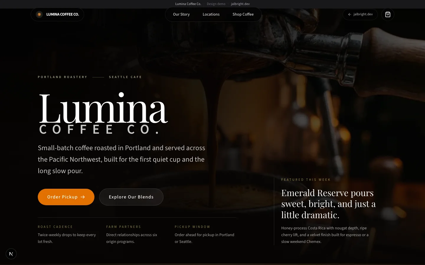 Lumina Coffee Co. desktop screenshot