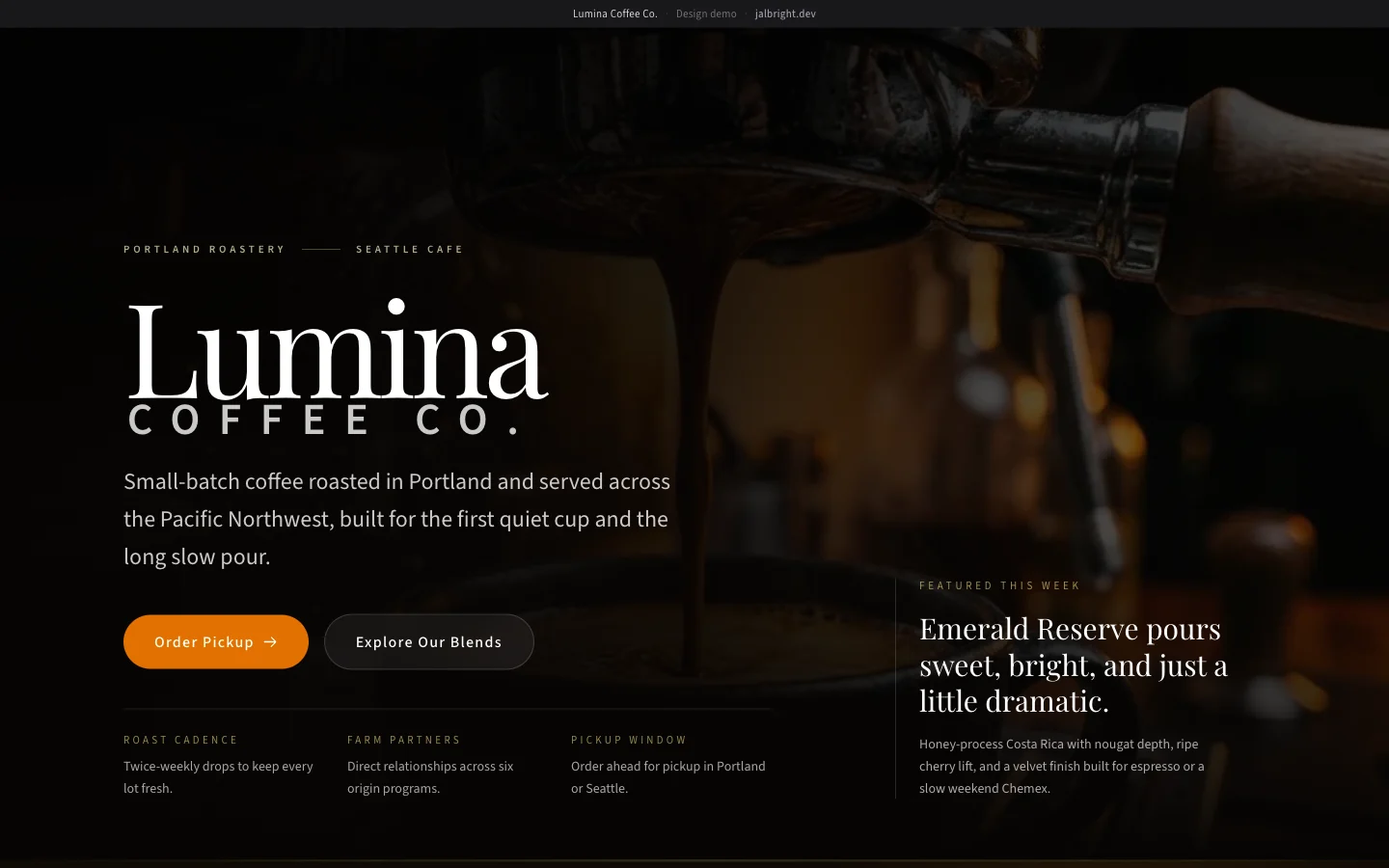 Lumina Coffee Co. desktop screenshot